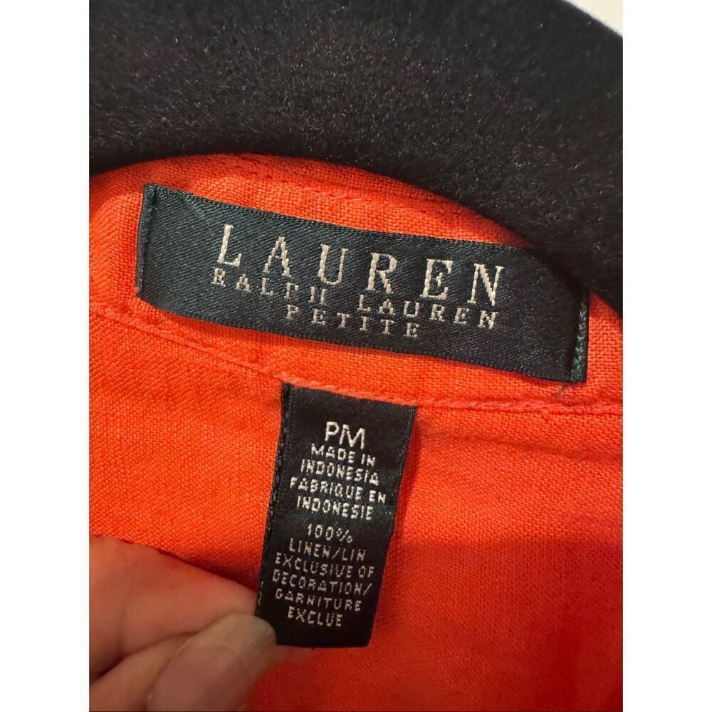 Lauren Ralph Lauren 100% linen orange petite medium blouse Linen with two pocket - Picture 3 of 4